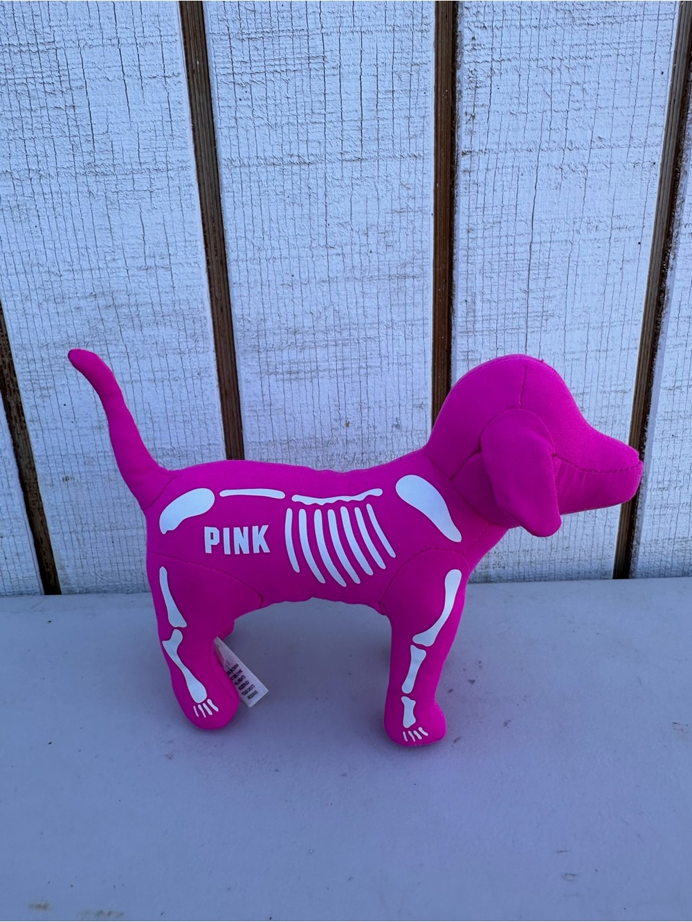 PINK Victoria's Secret Neon Pink Dog Plush with Skeleton Print
